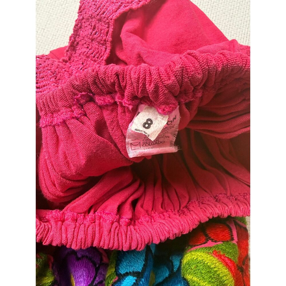 Vintage-Inspired Mexican Embroidered Off Shoulder Pink Dress Size 8 - Picture 4 of 6